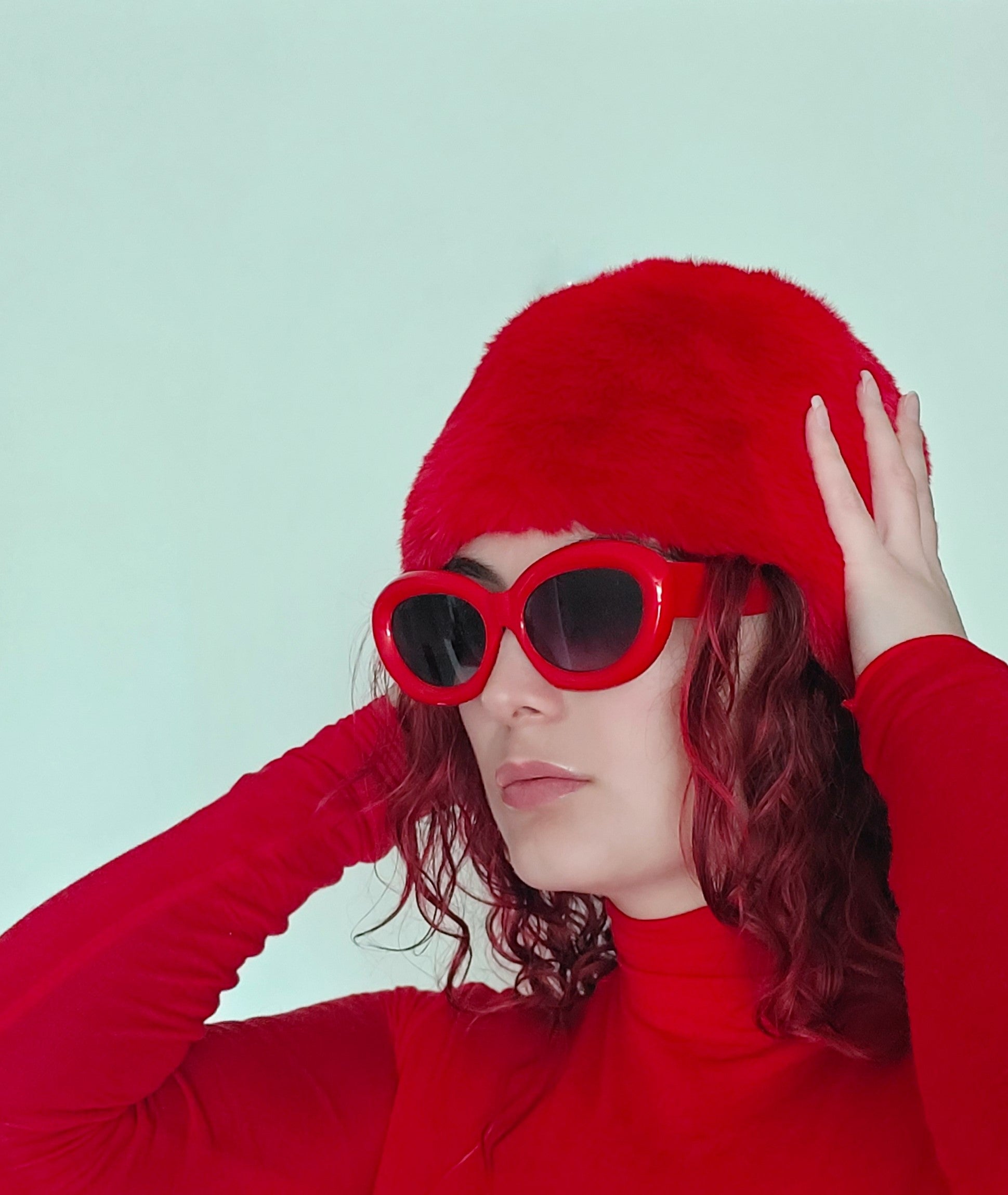 Bonnet Flake en fourrure rouge